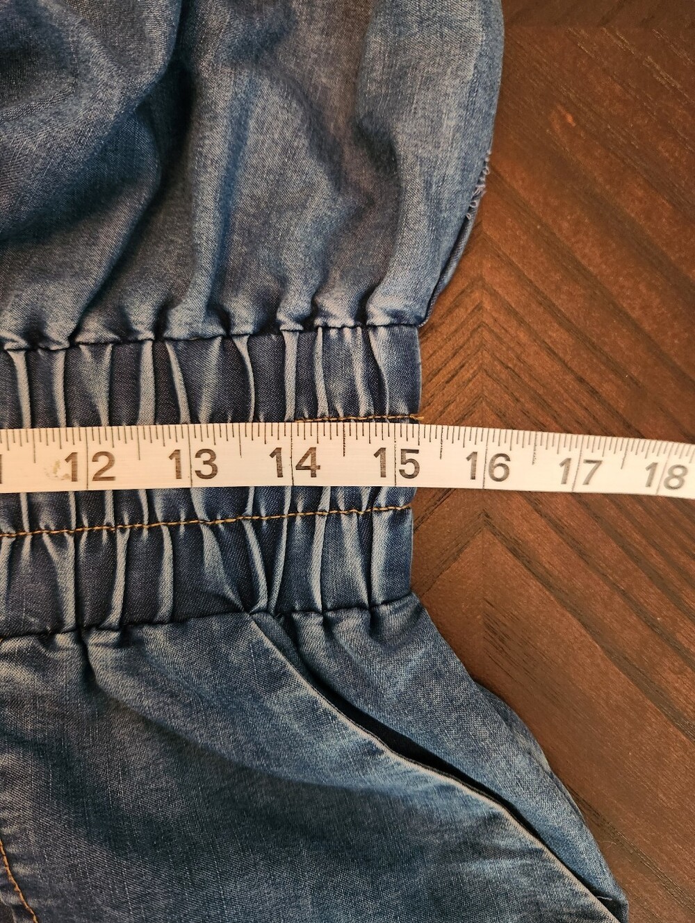 Denim Strapless Jumpsuit with Cargo Pockets - Blue - Picture 10 of 12